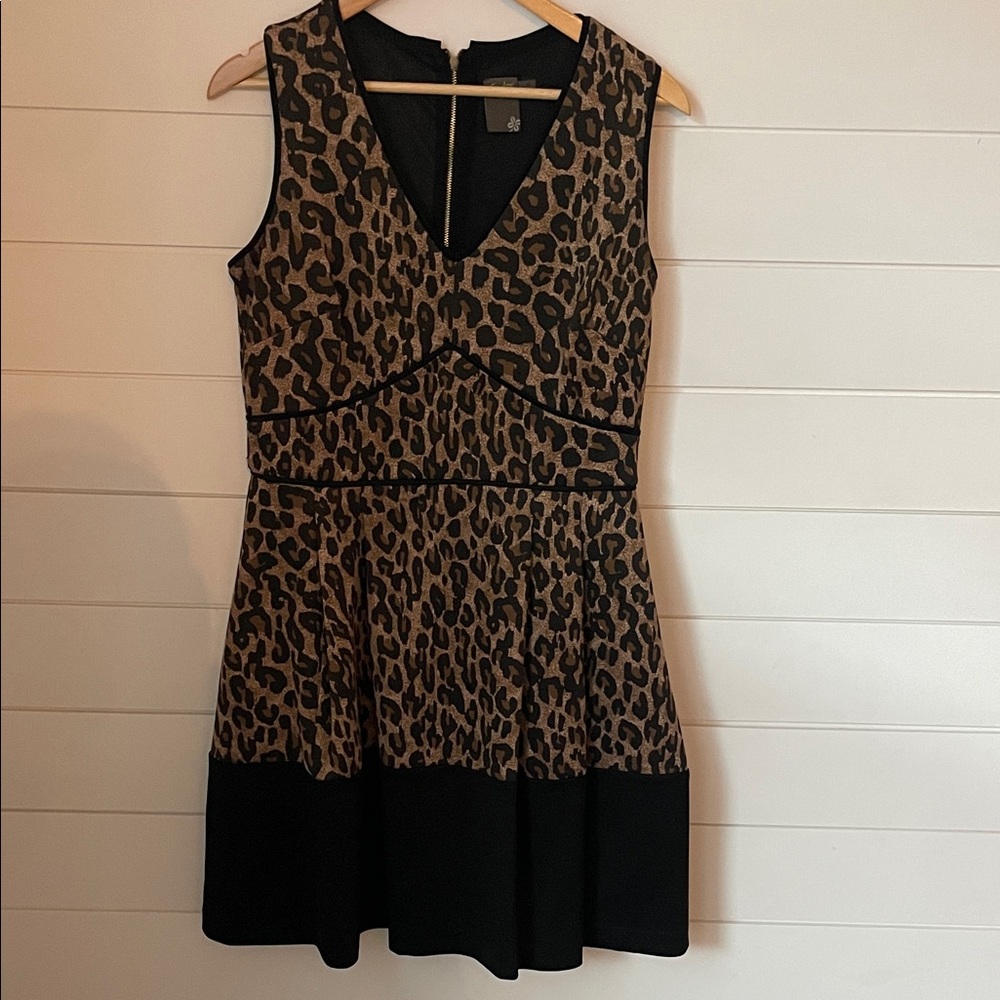 Taylor Black and Brown Leopard Mini Dress